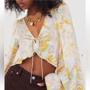 For Love And Lemons Marcia Tie Front Crop Top Small